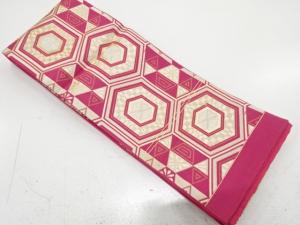 亀甲に幾何学模様織り出し　半幅帯